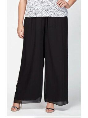 Alex Evenings Womens size 3X plus Black Chiffon Wide Leg Pants New $99